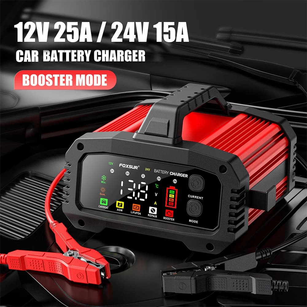15A/24V 25A/12V Automotive Battery Chargers 350W High Power Smart Booster Pulse Repair Big Digital Display Storage Cell Charger