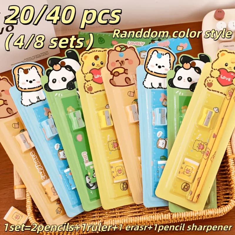 4/8Sets Pencil Stationery Set with Eraser Multipurpose Writing Tool for Student Prize Party Favor School Supply
