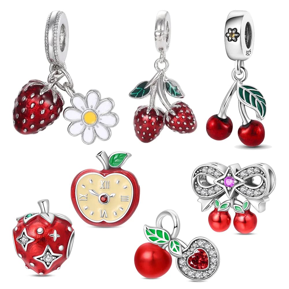 Charms Original 925 Sterling Silver Charm Beads Pendant Cherry Strawberry Bowknot Apple Charm Fit Bracelet Woman Jewelry Gifts