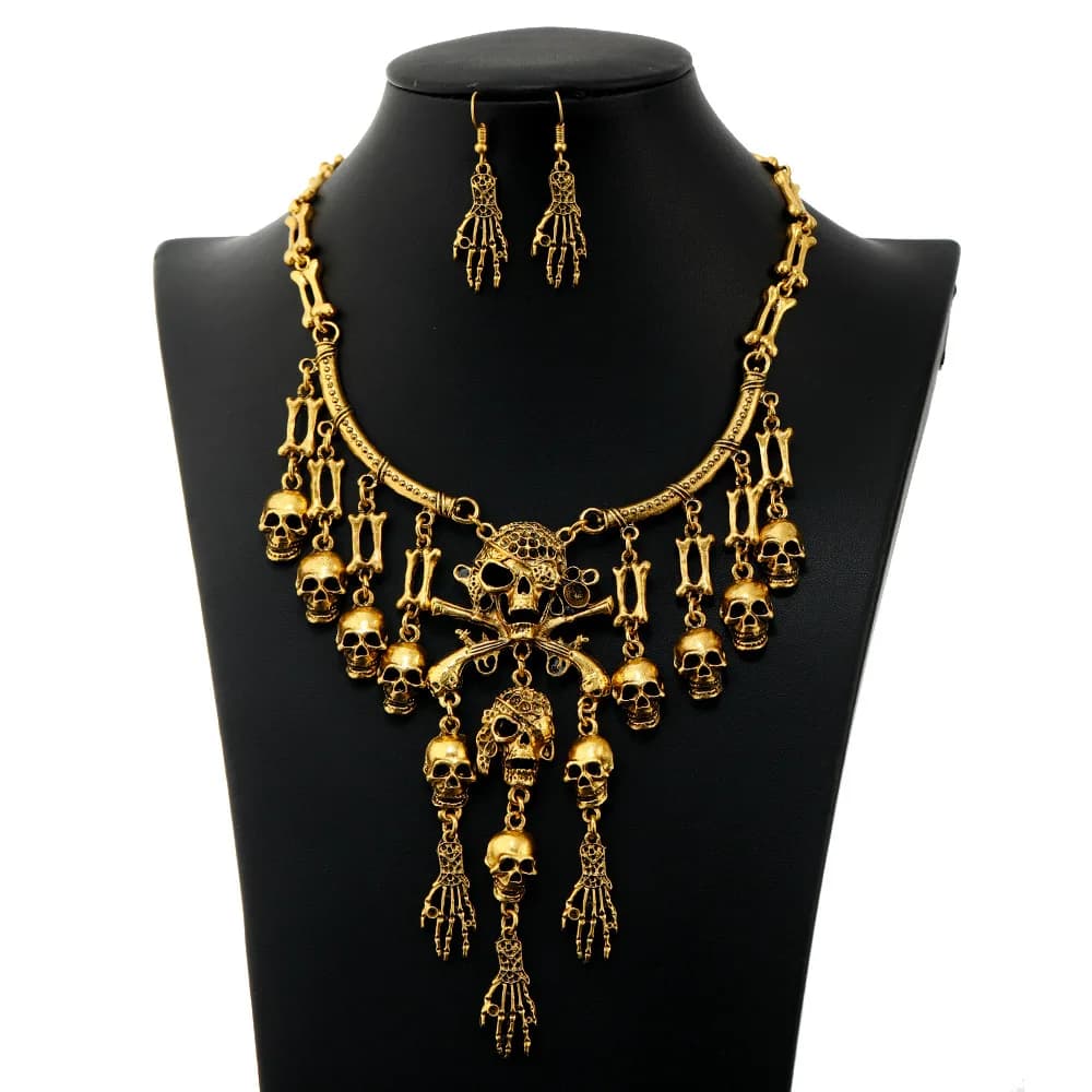 Halloween Accessories Exaggeration Skeleton Charms Choker Retro Metal Pendants Necklaces horro Skull Bones Clavicle Chain Gifts