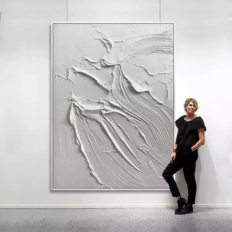 Hand-painted Oil Painting Black and White Modern Minimalist Entrance Three-dimensional Large Floor-to-ceiling Gypsum Painting