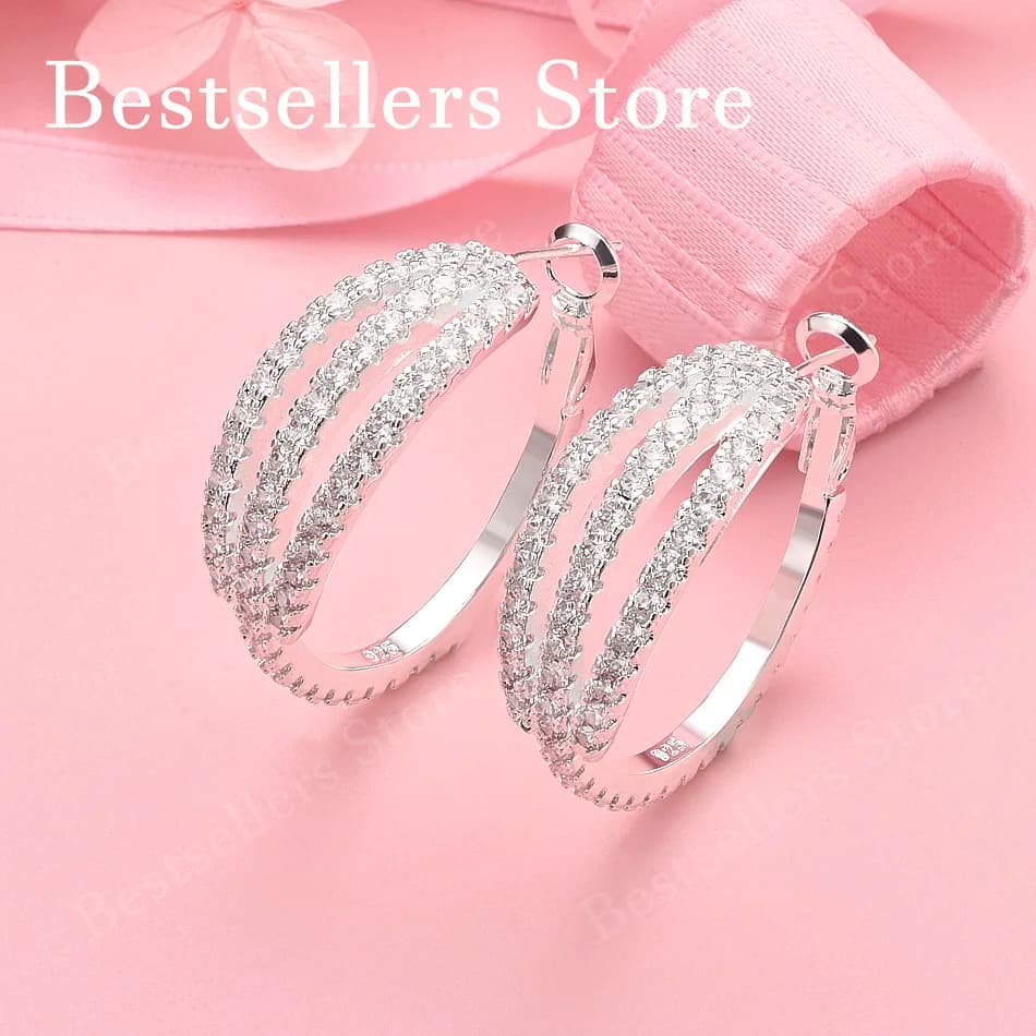 925 Sterling Silver 35mm Exquisite Round Earrings for Women Fashion Party Favors Jewelry Wedding Accessories