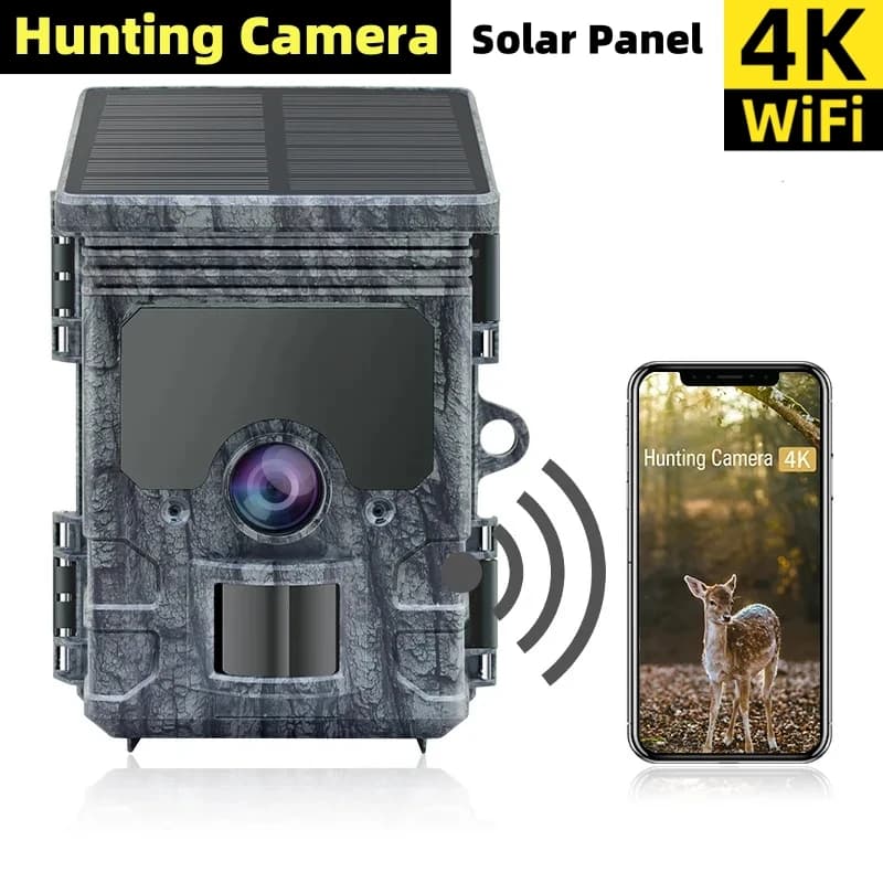 Hunting Camera 4K WiFi Solar Panel Powered Trail Camera Trap Night Vision Waterproof IP66 Game Wildlife Cameras Foto Chasse