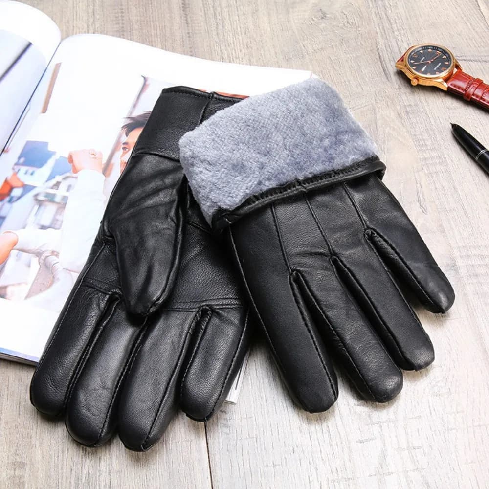 Genuine Leather Gloves (Men/Women): Fleece-Lined Warm, Thin/Thick Cotton, For Motorcycle Riding, Autumn/Winter, Drop-Shipping