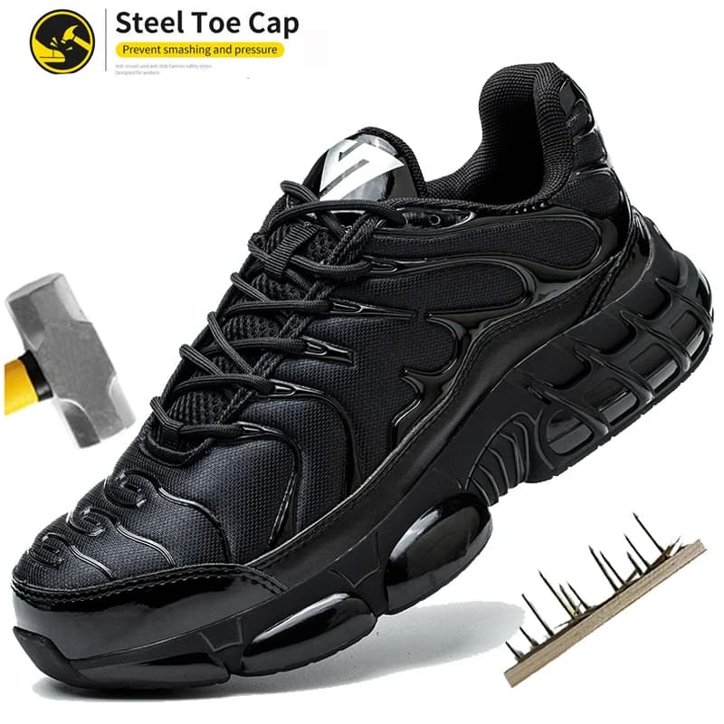 Men's Construction Work Boots - Steel Toe Breathable Safety Shoes | Lightweight Anti-Smash Sneakers for Outdoor Wear-Resisting