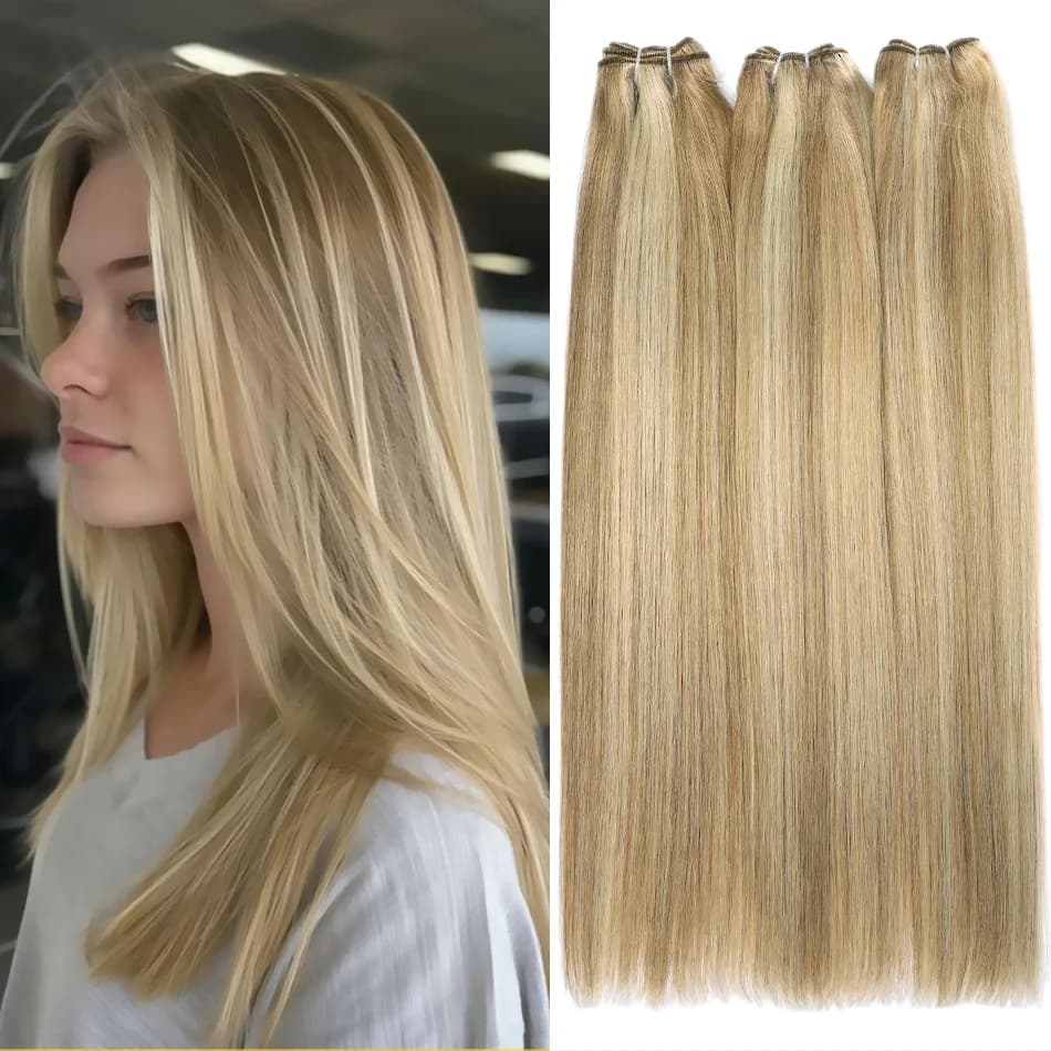 Straight Human Hair Weaves European Remy Human Hair Bundles Sew In Weft Extensions Natural Hair Brown Blonde 14"-28inch BHF