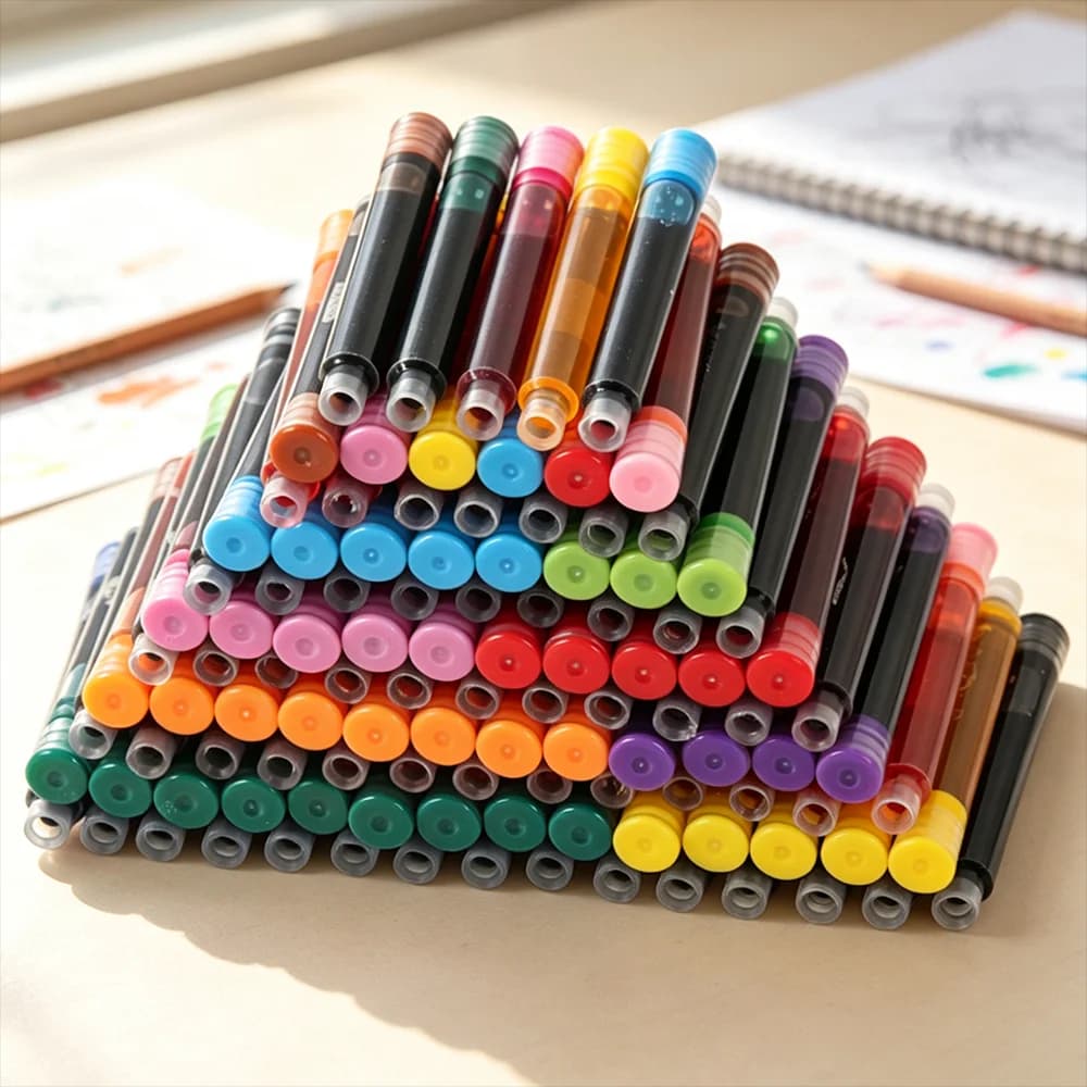 12-60PCS/Set Colourful Ink Sac Fountain Pen Ink Cartridges Refills Ink 3.4mm Refillable Refills Drawing School Office Supplies
