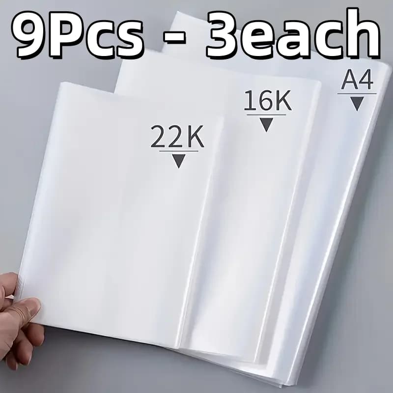 9pcs Waterproof PVC Book Cover for A4/16K/22K Books - Durable Stationery Protector, Office & School Supplies