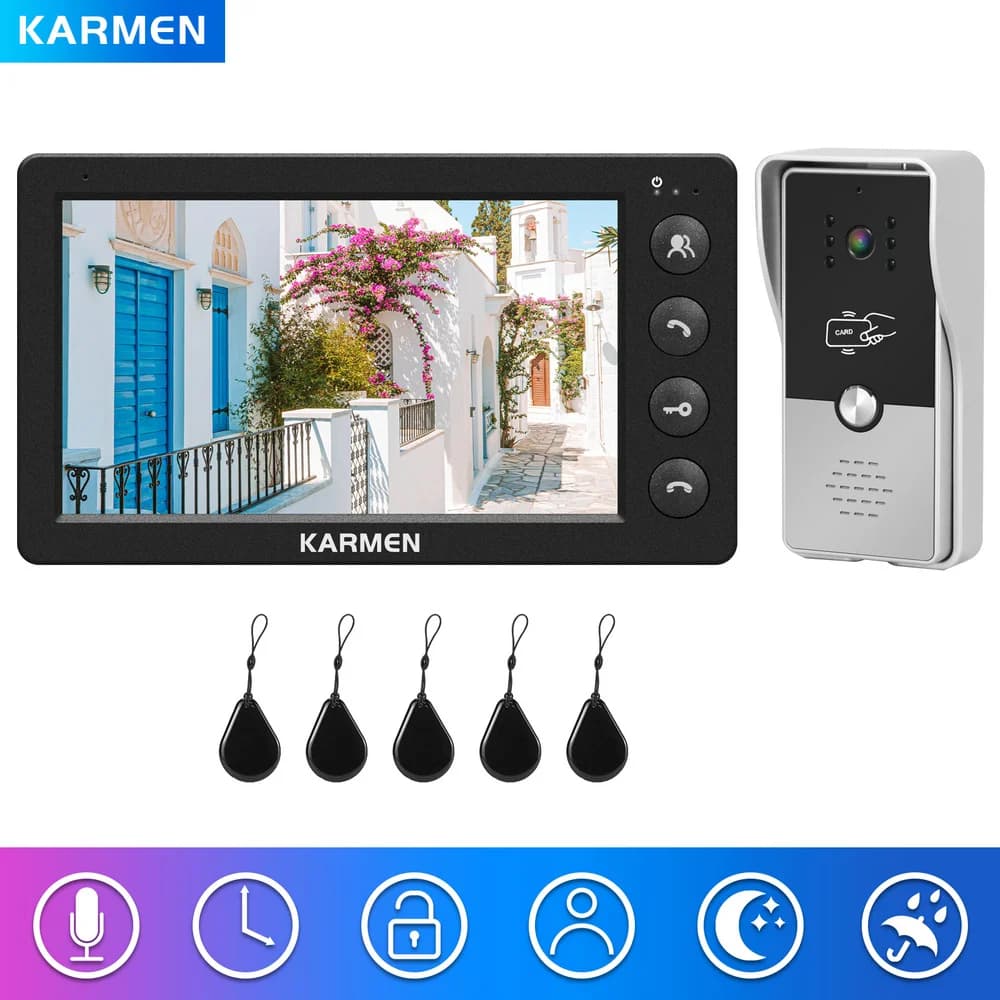 Wired Video Intercom for Home Outdoor Door Phone with Screen 7 Inch Monitor Street Doorbell RFID Call Panel Open Electric Lock