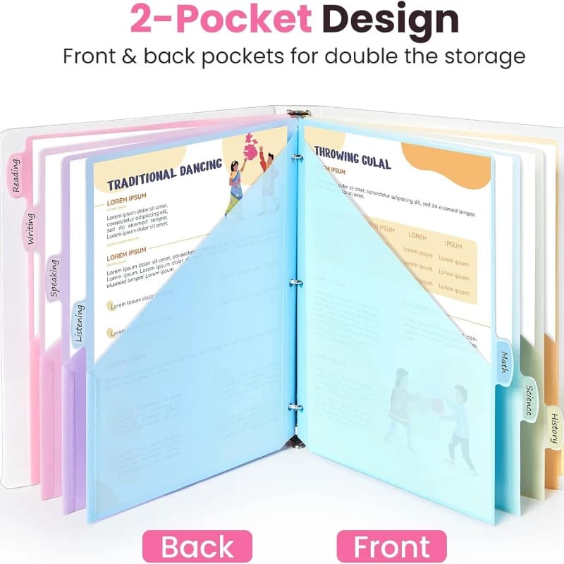 8Pack Double Pocket Binders with Dividers Compatible for 3-Hole Punch Binders,Binder Refill Pages For Office,University Supplies