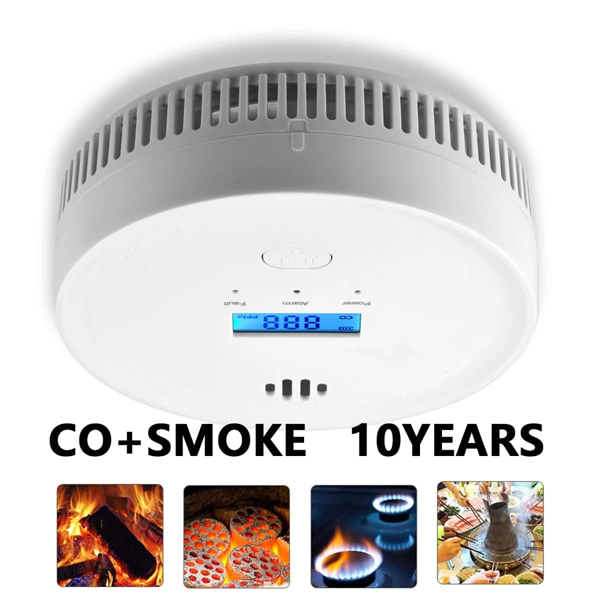 Smoke Detector Composite Carbon Monoxide Sensor SMARSECUR 10 Years Battery 2 in 1 Independent CO Smoke Alarm Fire Protection