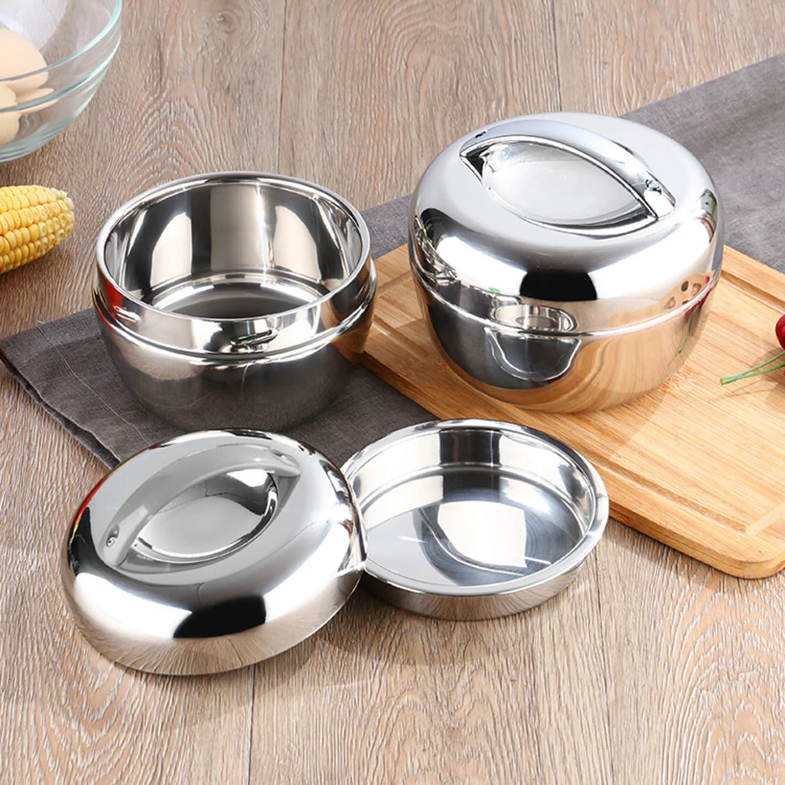 Hot Food Lunch Bento Box Stainless Steel Thermo Insulated Thermals Round Noodle Bowl Double Layer Fast Food Storage Container