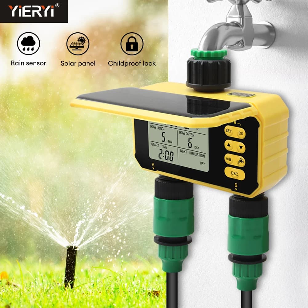 Yieryi Garden Watering Timer Auto Irrigation Programmer Solar Charging Sprinkler Timer Water Valve Gardening Tools Outdoor Drip