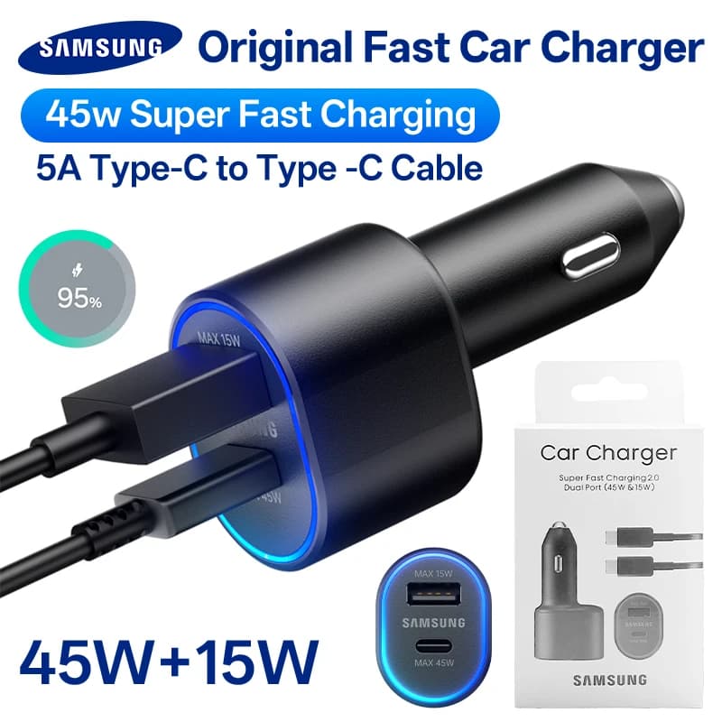Original Samsung 45w Car Charger Type C PD Fast Charging Samsung S26 S25 S24 Ultra Plus S23 S22 FE A57 A55 Z Flip Z Fold 7 6 5 4