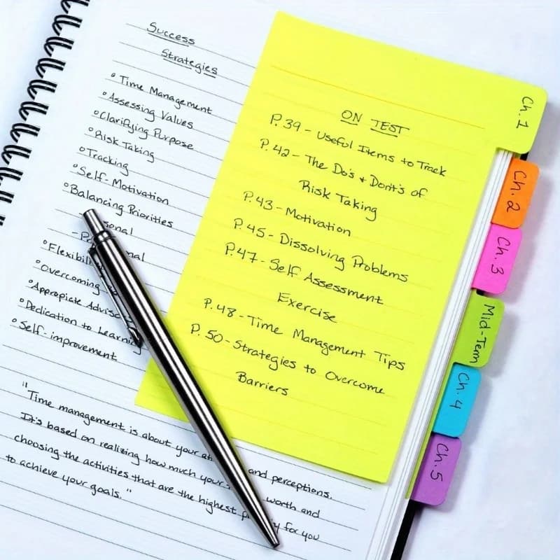 1Pc Divider Sticky Notes, Tabbed Self-Stick Lined Note Pad, 60 Ruled Notes, Assorted Neon Colors Index Sticky Notes