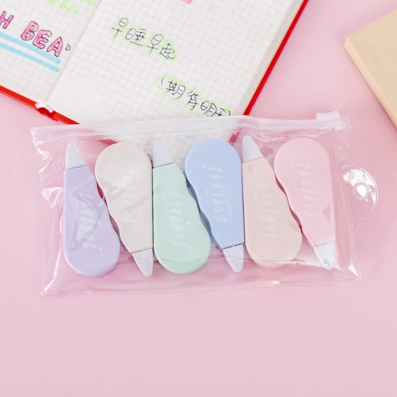 6Pcs/Set Correction tape Solid color translucent Corrector Kids Student Altered tape School Office Supplies