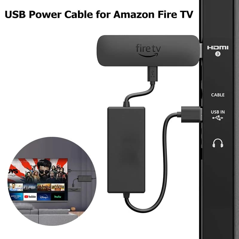 USB Power Cable for Fire Stick, Powers FireStick Directly from TV USB Port, Eliminates The Need for a Charger