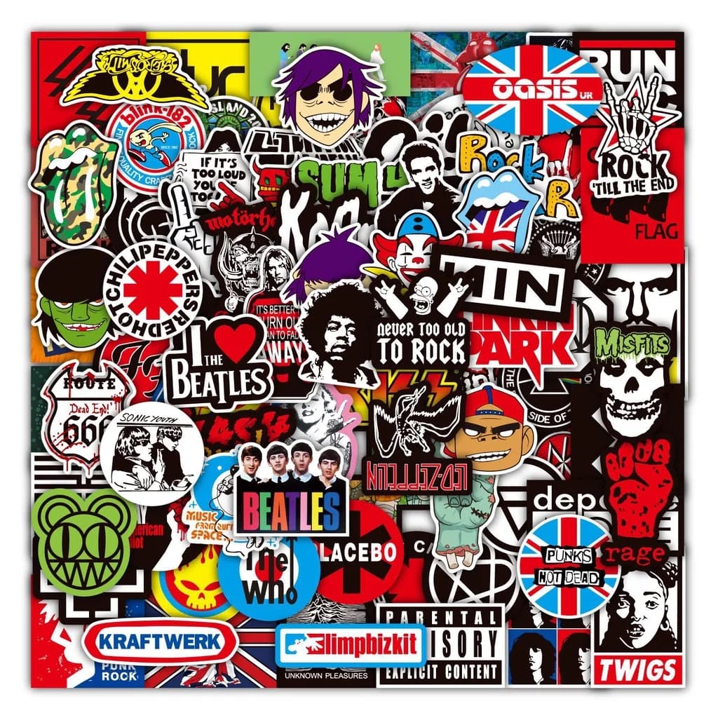 100 Rock And Roll Music Band Stickers Punk Graffiti Stickers For Laptop Guitar Helmet Luggage Decal Golden Memory Stickers Store