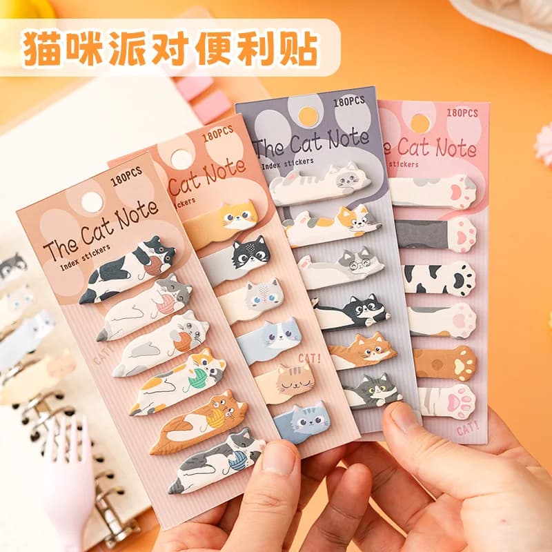180sheets Kawaii Cat Index Tabs Sticky Notes Cute Cartoon N Times Stickers for Planner & Reading Markers