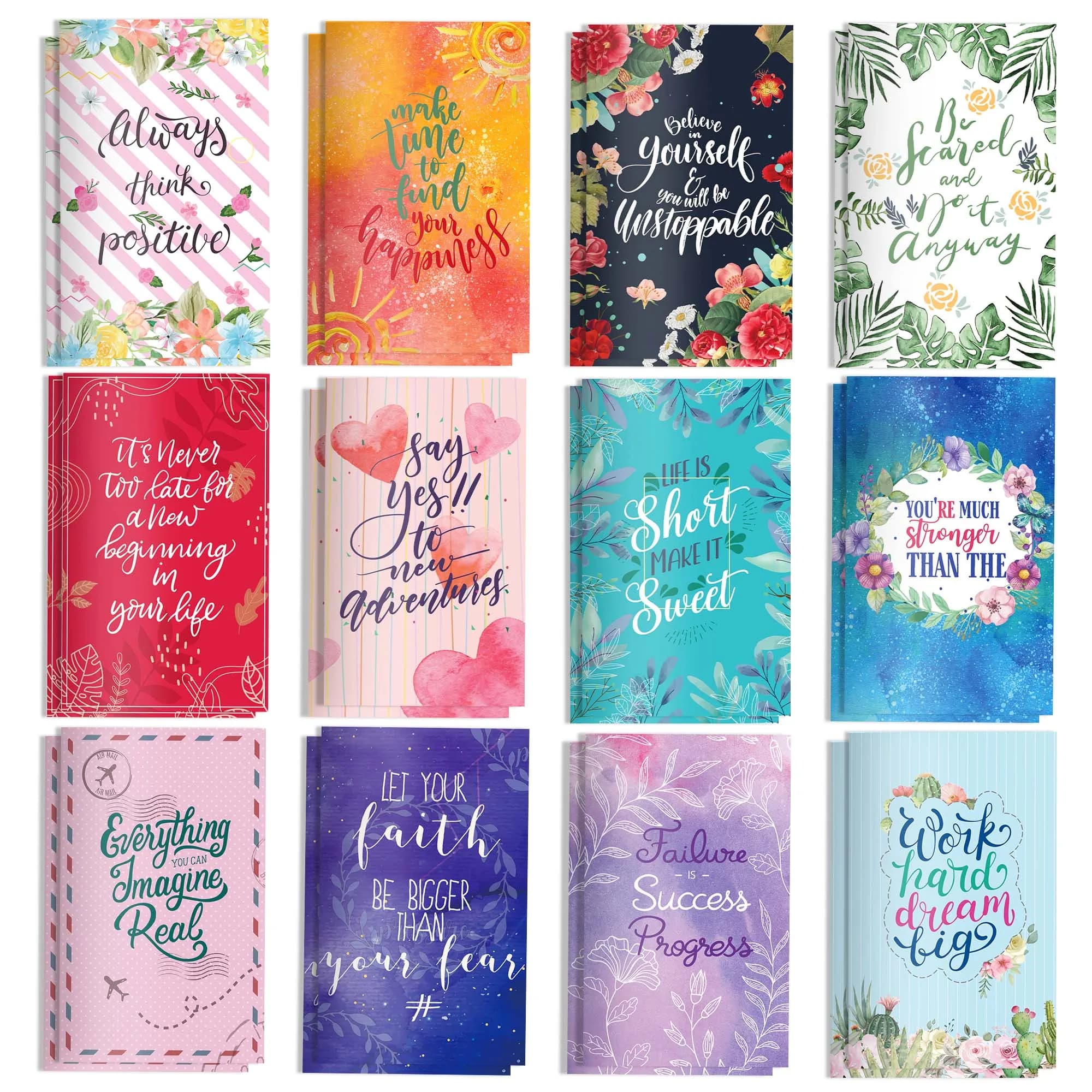 12pcs Mini Motivational Notebook Inspirational Quotes Pattern Memo Pad Notepads Students Journal Pocket Notebook Party Supplies