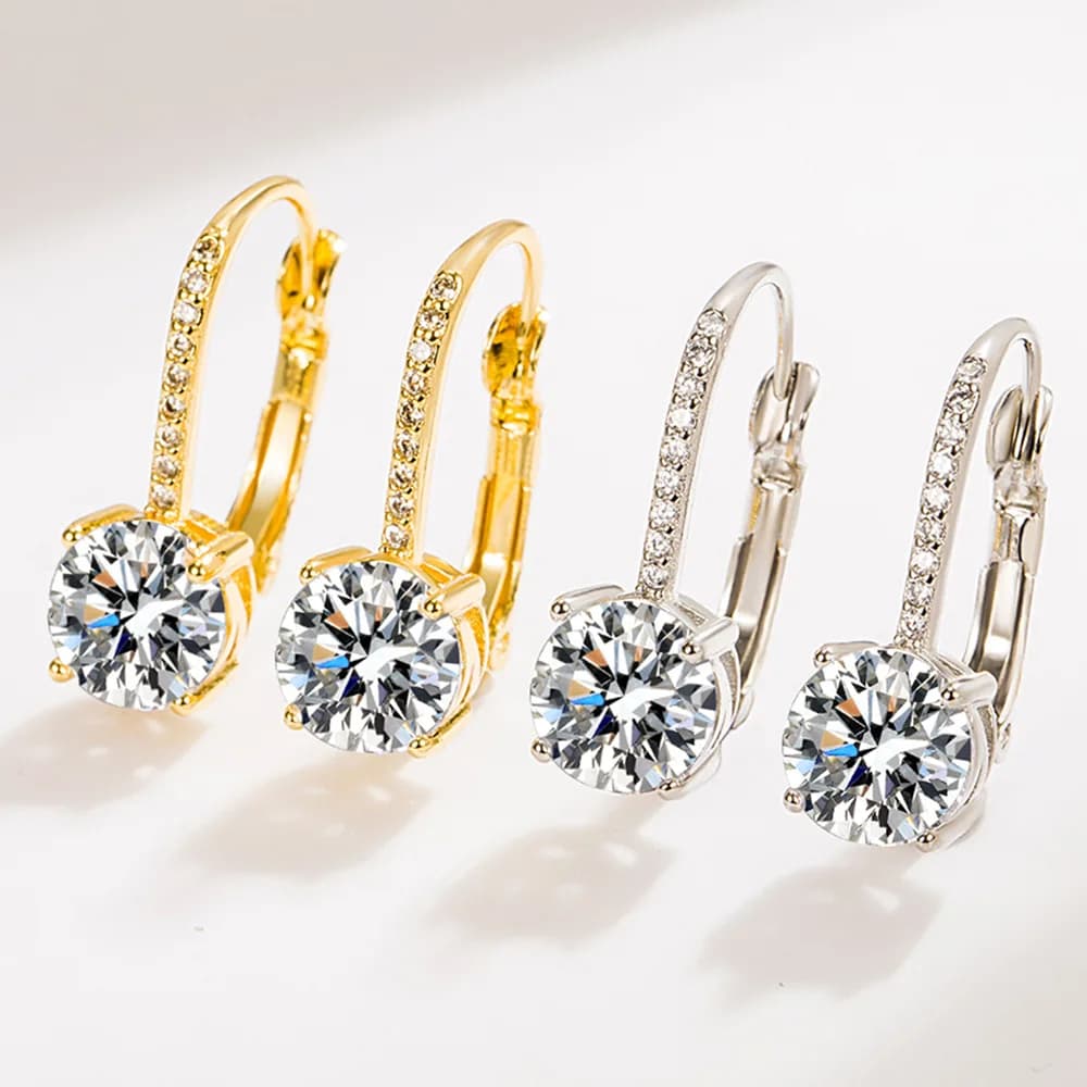 Elegant 925 Sterling Silver Fine Zircon Round Earrings Fashionable Women's Wedding Party Jewelry