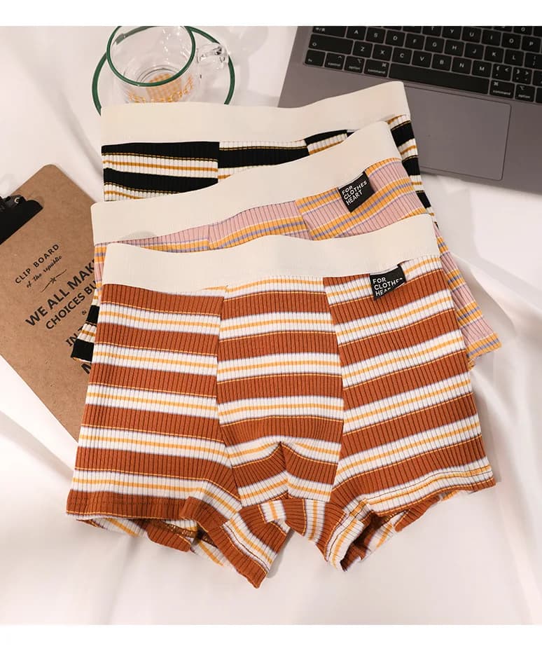 New Men's Underwear: Cotton Boxer Briefs, Plus Size, Mid-Rise, Striped, Breathable Summer Boxer Briefs for Boys, Teen Underwear