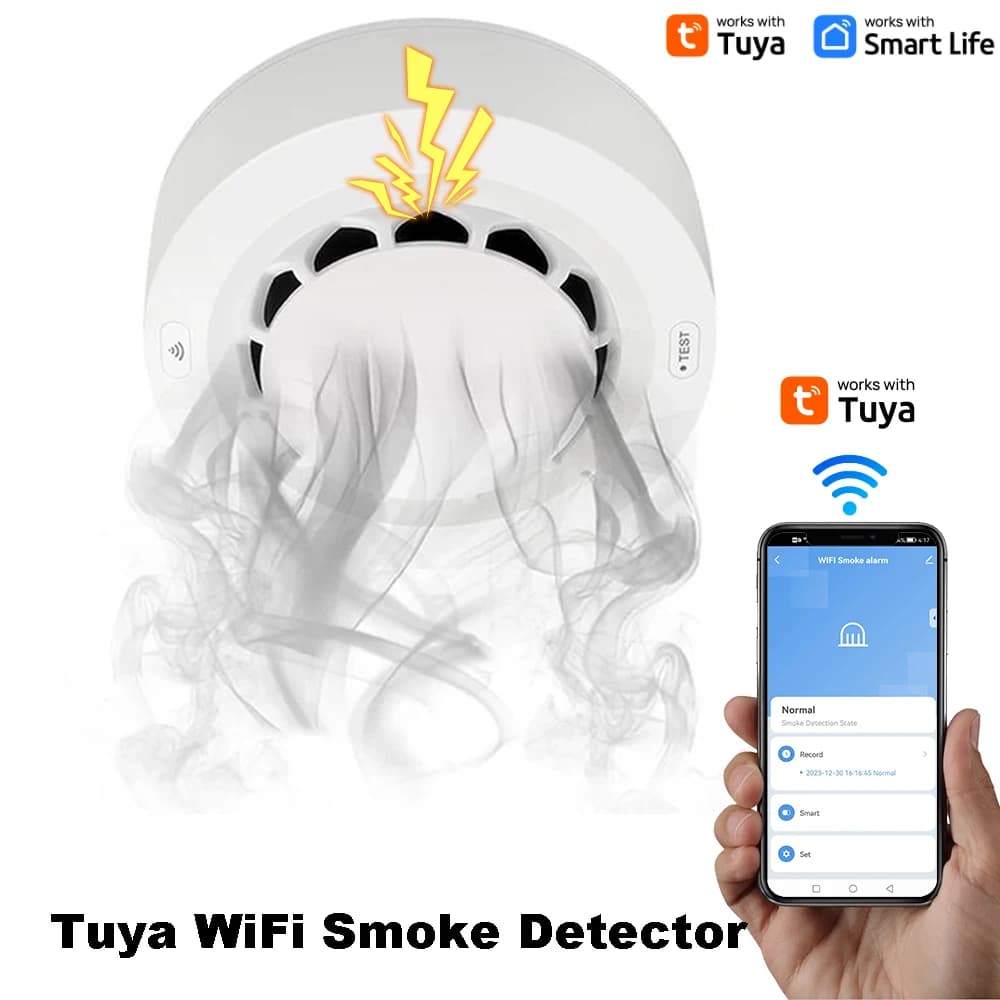 WiFi Smoke Detector Alarm Fire Protection Tuya Smoke Sensor Smoke House Combination Fire Alarm Home Security System Firefighters