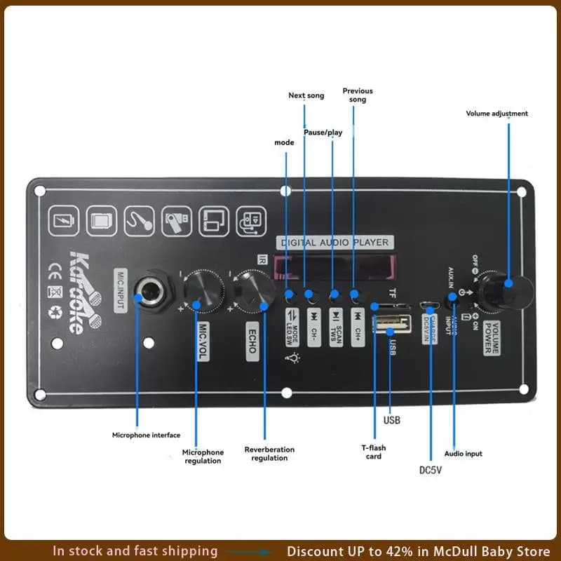 ABJA-Bluetooth Audio 15W Amplifier Board With FM BT Audio Portable Speaker 5V Karaoke Power Amplifier Board MP3 Amplifier