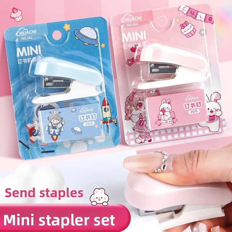 Cartoon Mini Stapler Portable Small Stapling Tool for Office Documents & School Homework Perfect Cute Stationery Gift Choice