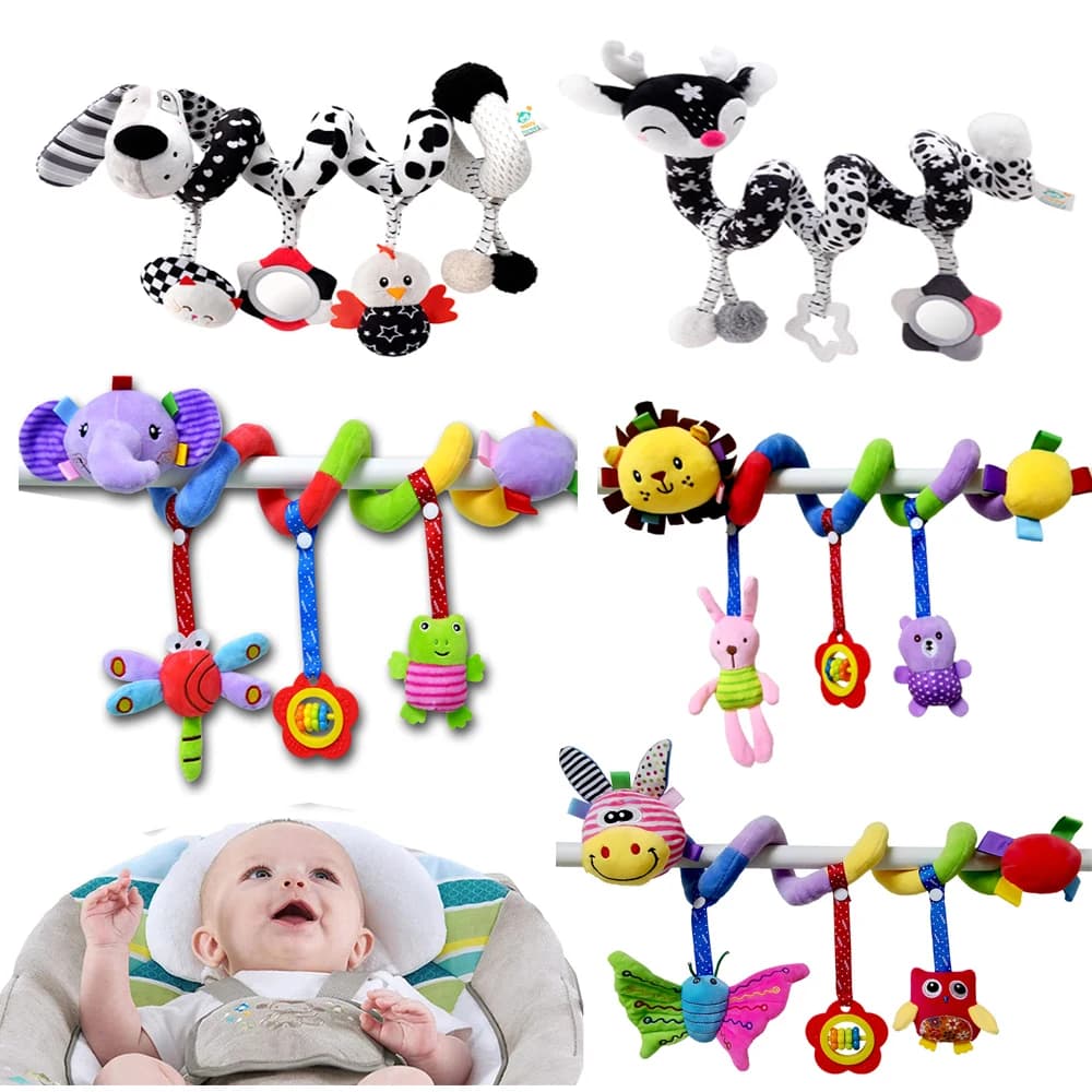 Baby Toy Stroller Spiral Activity Plush Hanging Rattle Toys Car Seat Toys Stroller Sensory Toy For 0 6 12 24 Months Newborn Gift