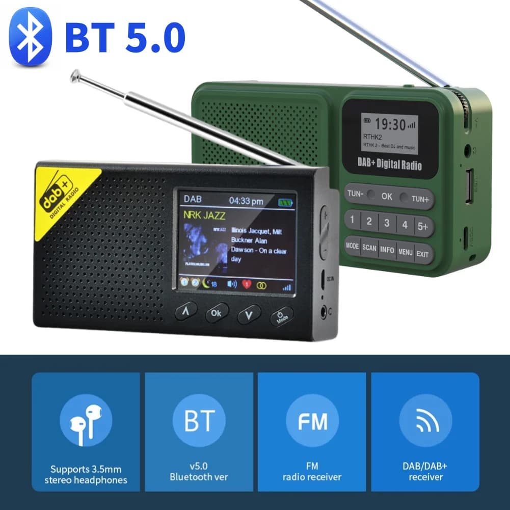 Portable Digital Radio LCD Display Bluetooth 5.0 Digital Radio Stereo DAB FM Audio Player Receiver for Home Office
