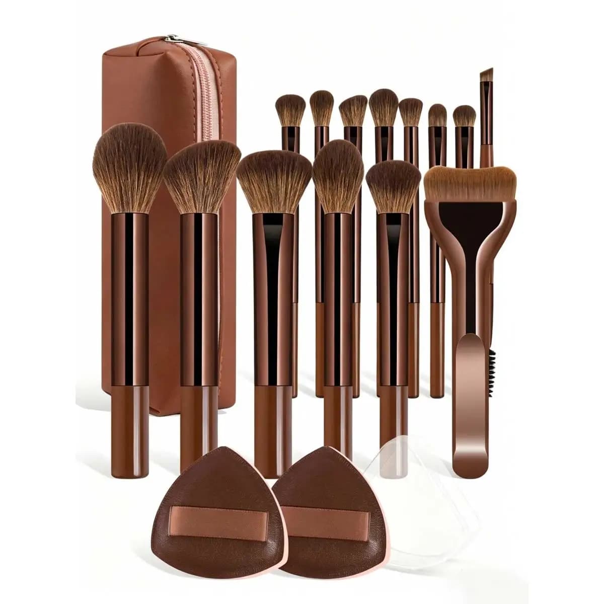 17pcs Makeup Tools Including 14pcs Makeup Brushes Set + 1pc Makeup Bag + 2pcs Air Puff Accessories Foundation Brush Blush Brush