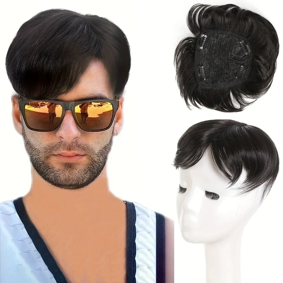 Synthetic Men Short Straight Wig Black for Male Hair Fleeciness Realistic Natural Headgear Hair Heat Resistant for Daily Party