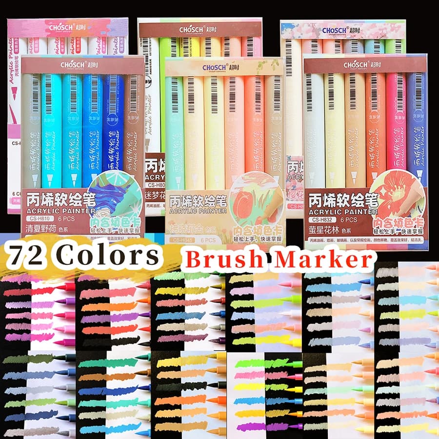 art supplies Aesthetic kawaii stationery Colored pen drawing Highlighter Brush tip pens Color markers acrylic marker for craft