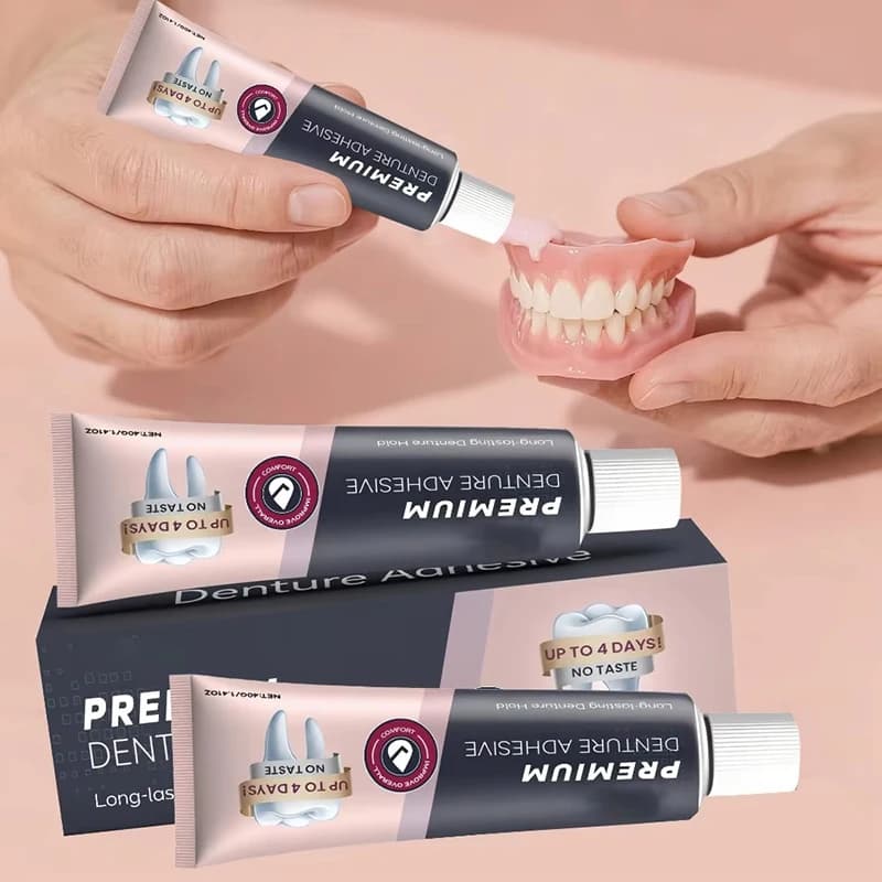 Dental Fixation Adhesive Durable Secure Comfortable Fit Formula Improved Fit Professional Denture Care Thermoplastic Adhesive