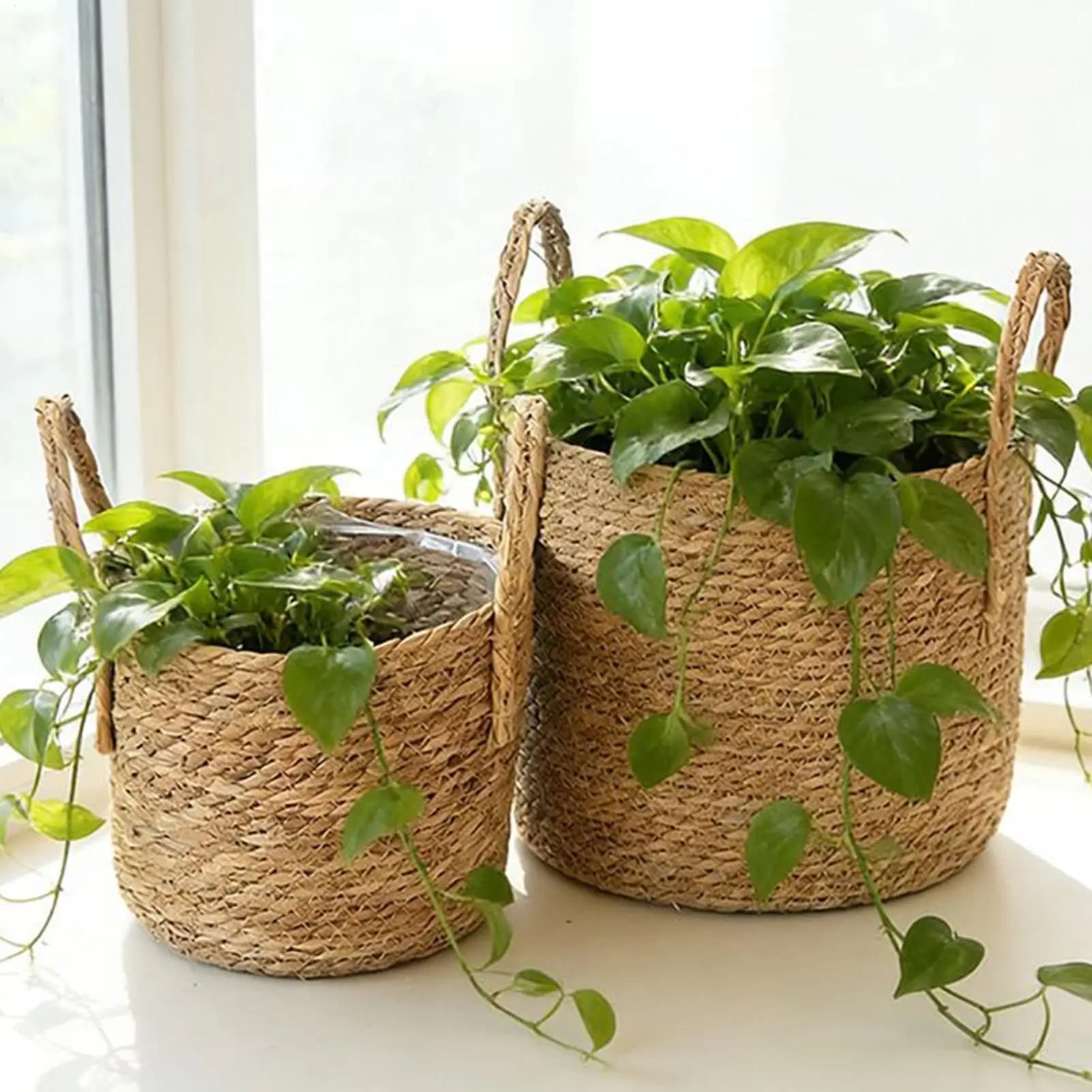 Planter Basket Straw Flowerpot Wicker Planter Flower ventilate Rattan Flower Basket For Garden Yard pastoral charm Decoration