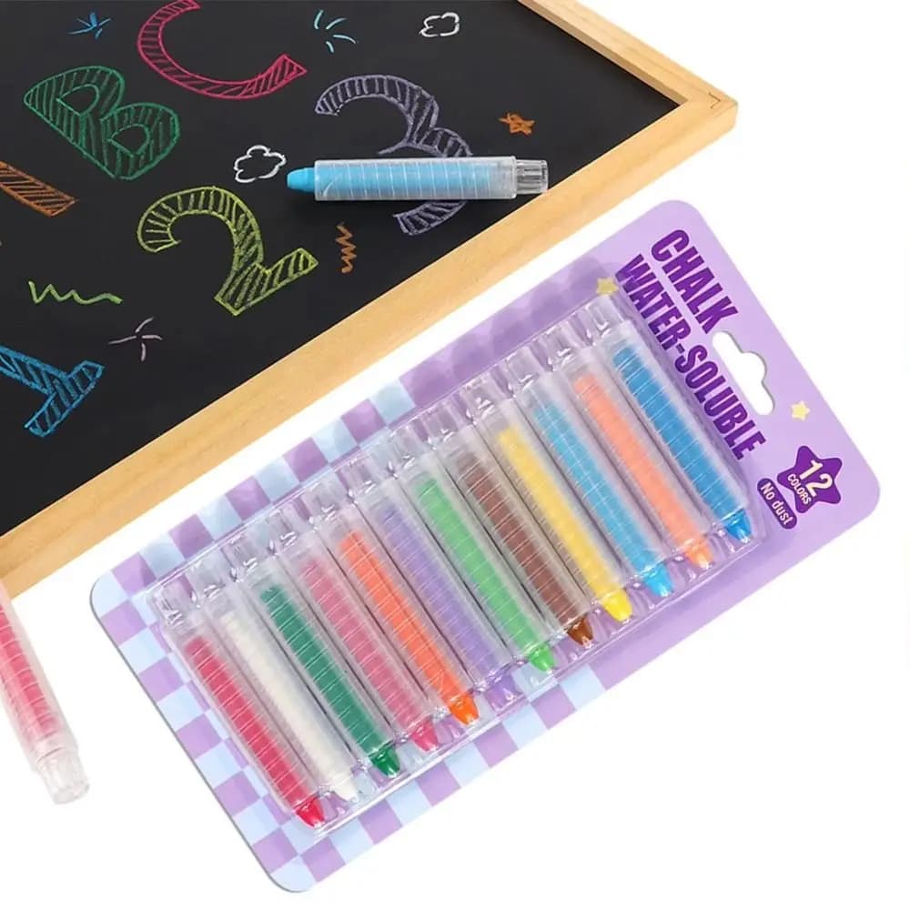 Creative 6/12 Colors Dustless Chalk Water Soluble Non-Toxic Drawing Crayons Easy Cleanup Anti-Stain Washable Chalk Outdoor Play