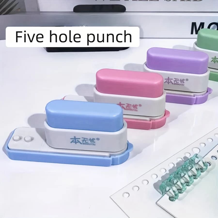 1PC 5- Hole Punch for Binder: Office Desk Organizer - Perfect for DIY Binding of Notebooks and Files, Craft Paper Punch Tool