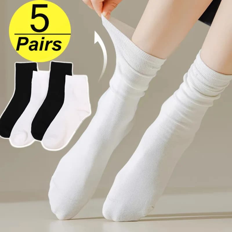 Black White Socks for Women Men Fashion Comfortable Mid Tube Boneless Socks Harajuku Spring Summer Soild Color Breathable Sock