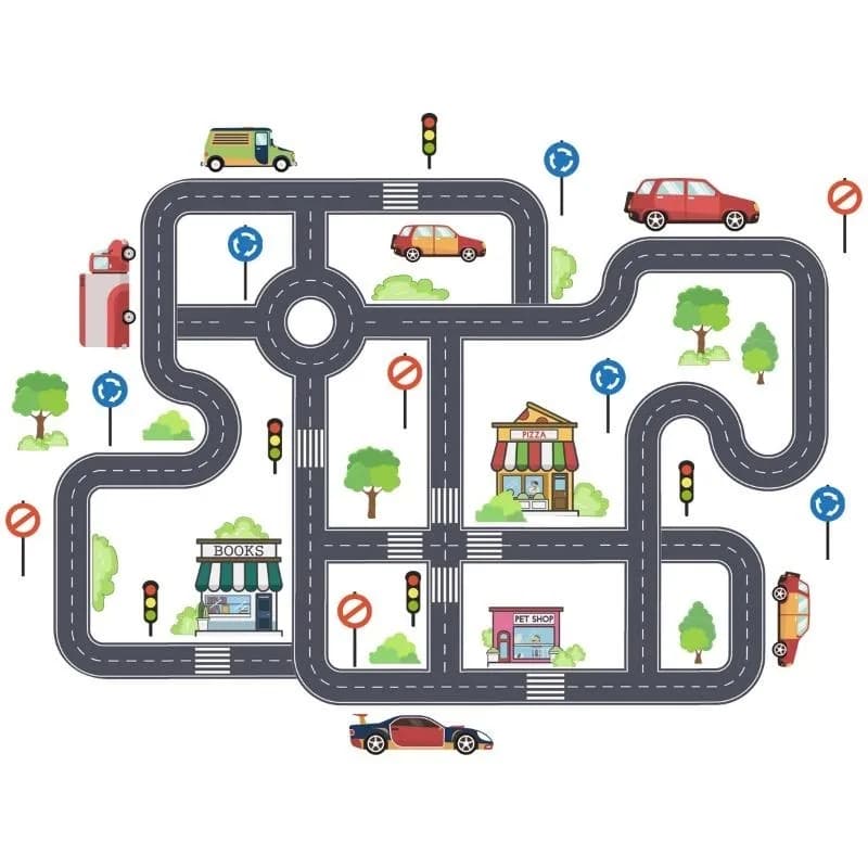 Car Road Signs Wall Stickers Floor Stickers Children's Room Decoration Self Adhesive Cartoon Stickers Wall Art Decals