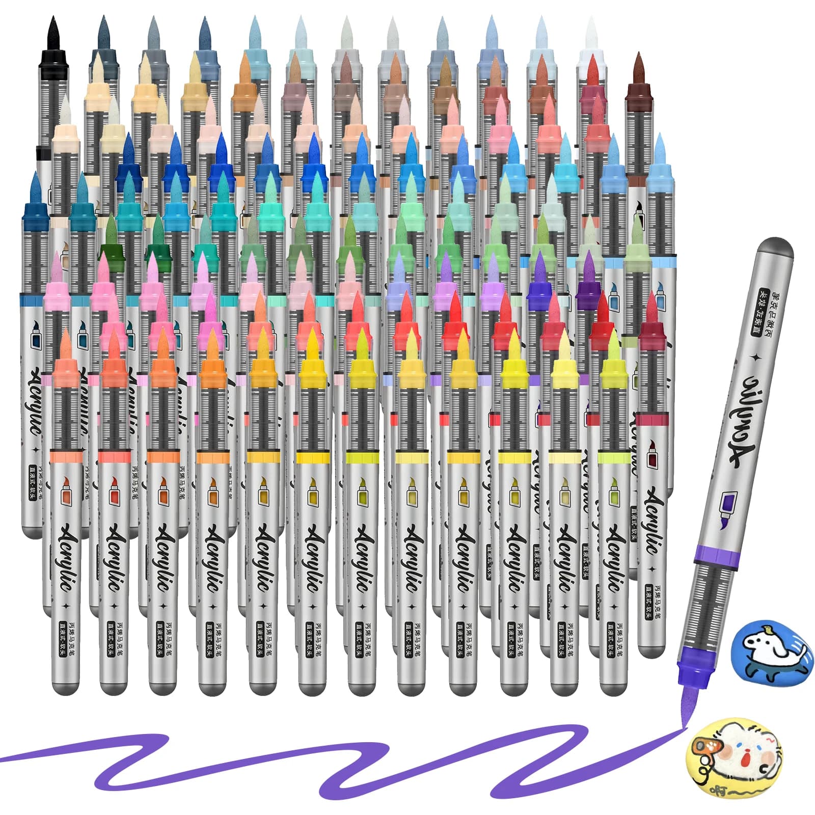 Acrylic Paint Markers ,12 pcs Brush Tip Acrylic Paint Pens Set with 9 Professional Color Series for DIY & Art Supplies