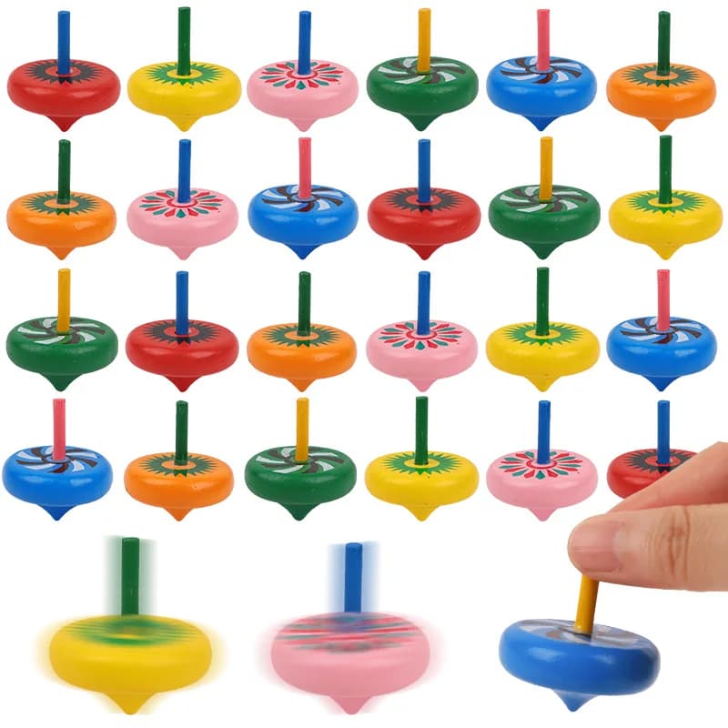 12/24Pcs Mini Wooden Spinning Tops Colorful Gyroscopes Finger Toys for Kids Birthday Party Favors Pinata Filler Christmas Gifts