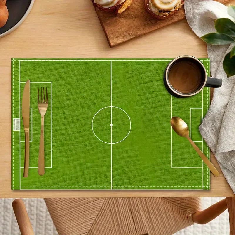 Kitchen Cloth Art Placemats, Soccer Field Place Mats - Perfect for Sports Fans and Home Decor, Ideal for Dining Table, Picnic