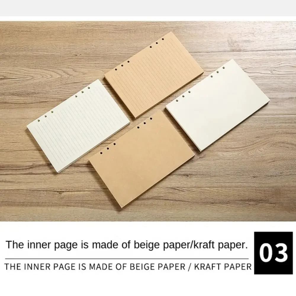 80Sheets Kraft Paper Loose Leaf Paper A5/A6/A7 Horizontal Line/Blank Notebook Refill Paper Notepad Inside Paper School Office