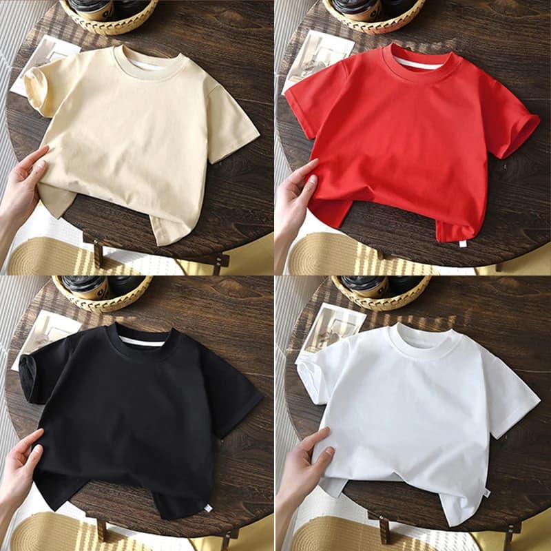 2-10Y Children's Shirts Pure Cotton Short Sleeved Pullover T-shirt Baby Boys Girls Summer Clothes New Students Solid Color Tops