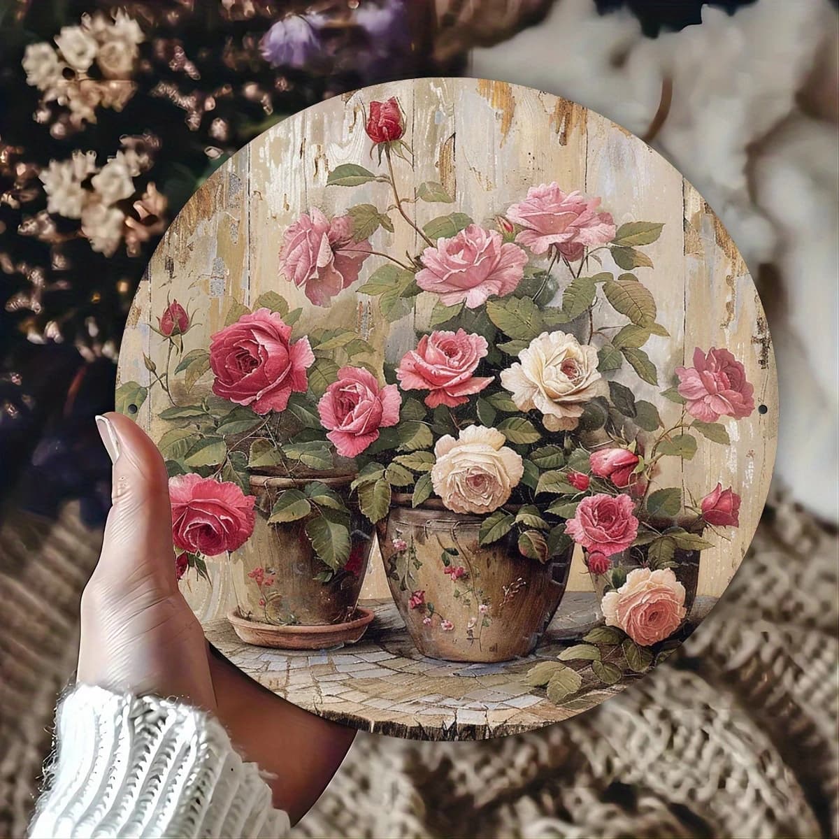 8in 2D Wooden Round Planter Flower Gardening Farmhouse Style Decorative Hanging Piece Enhances Home Atmosphere Indoor Outdoor Us