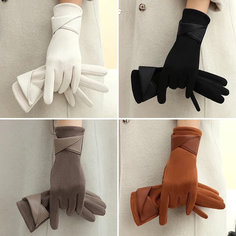 1Pair Suede Gloves For Women Winter Velvet Gloves Elegant Touch Screen Gloves Riding Driving Keep Warm Mountaineering Gloves