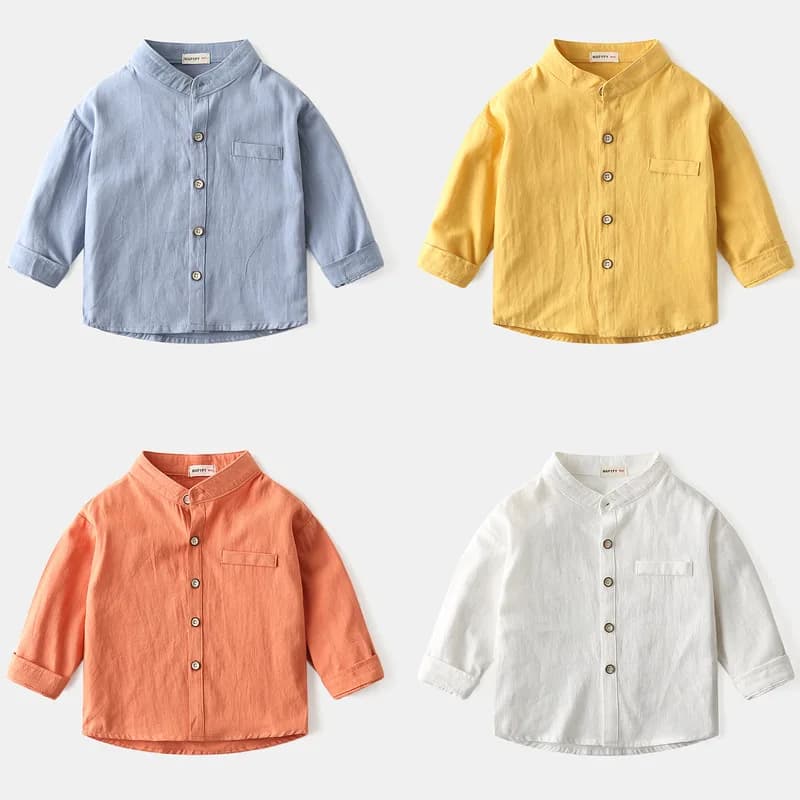 Boys Shirts Pure Children Long Sleeve Top Wear Kids Clothes Cotton Solid Color Boy's Shirt