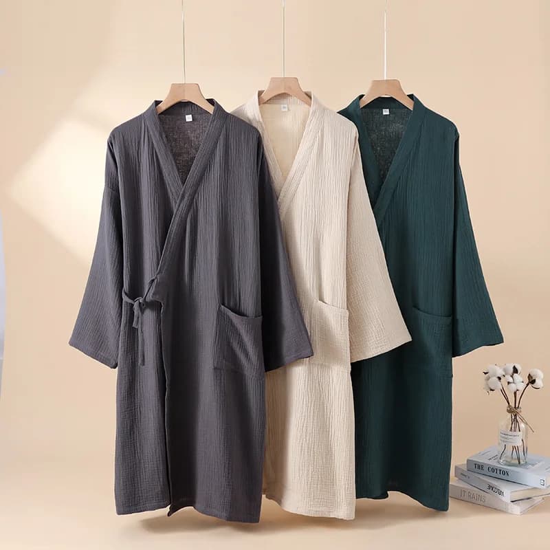 Kimono Robes for Men's and Women's Sleepwear Cotton Yarn Bathrobe Tied Cardigan Thin Home Clothes Couple's Robes