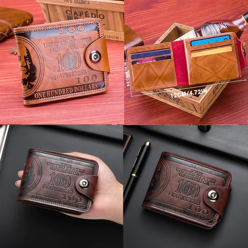 Men's Wallets with 100 US Dollar Pattern Hasp Male Leather Wallet with Zipper Card Holder Coin Pocket Purse cartera hombre
